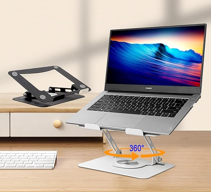 Uncaged Ergonomics Swivel Laptop Stand for Desk, Adjustable Computer iPad Stand for Desk w/ 360 Rotation, Portable Laptop Holder for Home Office Ergonomic Supplies (Silver)