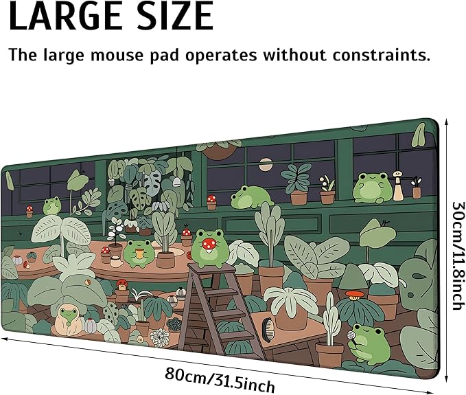 Large Gaming Mouse Pad Cute Frog Desk Mat,Non-Slip Rubber Base Stitched Edges,Extended Mousepad for PC,Laptop,Office,Home Decor(31.5 x 11.8 Inch)