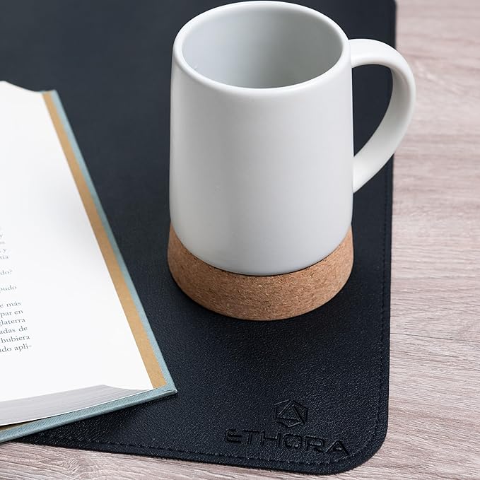 Desk Mat -Computer Desk mat with Non Slip Suede Bottom with Stitched Edges- Waterproof - Leather Desk pad PU Desk Cover for Home, Mouse, Makeup Mat for Vanity (BLACL, 35.4 X 15.7)