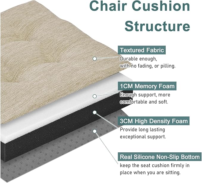 baibu 12 Inches Memory Foam Square Seat Cushion Set of 4, Dual-Layer Design Bar Stool Square Seat Cushion with Ties - 4 Pads Only, Beige (12'' (30CM))