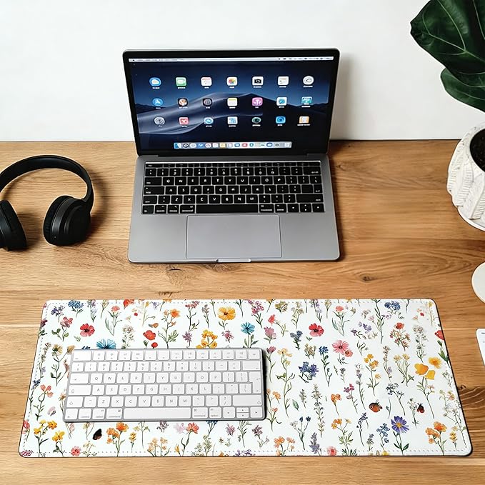 Large Gaming Mouse Pad Wild Flower Desk Mat,Non-Slip Rubber Base Stitched Edges,Extended Mousepad for PC,Laptop,Office,Home Decor(31.5 x 11.8 Inch)