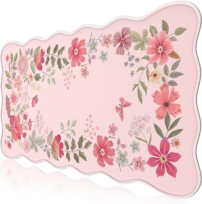 iCasso Desk Mat, Scalloped Desk Matt for Desktop, Cute XXL Large Mouse Pad for Desk, Anti-Slip Big Mousepad with Stitched Edges, Keyboard Pad Mouse Mat for Computer(Pink)