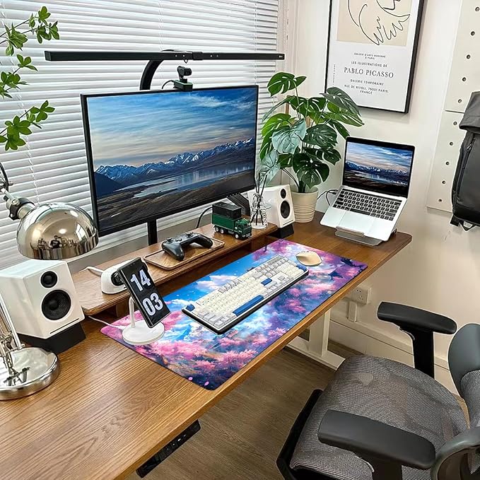 Desk Mat Mouse Pad Gaming Desk Pad XL Large Mouse Mat Office Decor Accessories (Cherry Blossom Ancient Buildings)