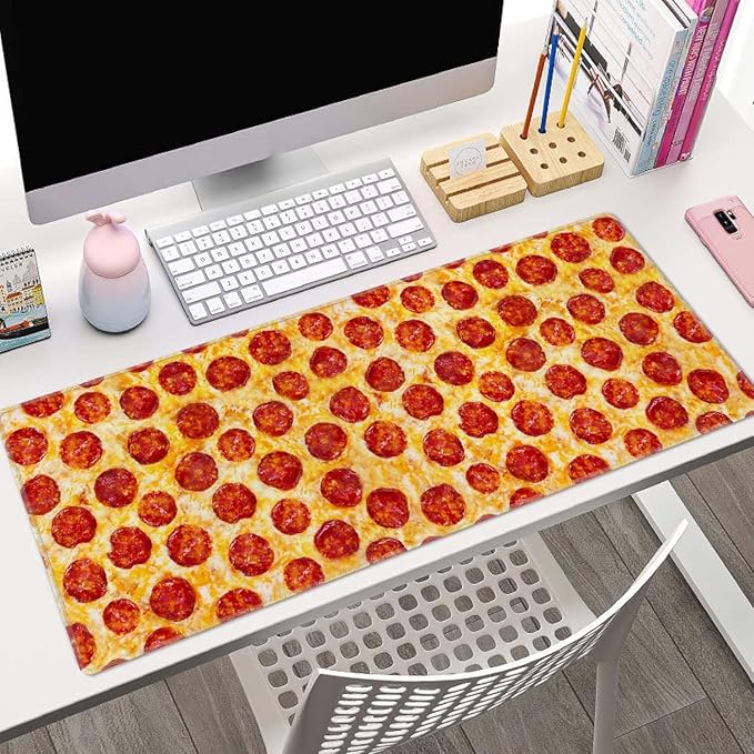 Large Desk Mat, Gaming XL Mouse Pad - 31.5 x 11.8 Inch, Extended Long Thin Desk Mat for Desktop, Pepperoni Pizza