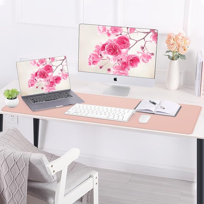 AFIING Cork Desk Mat 47" x 17", Dual-Sided Natural Cork & PU Leather Desk Pad, Non-Slip Waterproof Large Mouse Pad for Office, Home & Gaming (Pink)