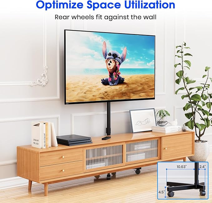 Mobile TV Stand for 23-60 Inch LCD LED OLED Flat Panel Curved Screen TVs up to 88 lbs, Tilt and Height Adjustable, Locking Rolling Wheels TV Cart, Max VESA 400x400mm, Black