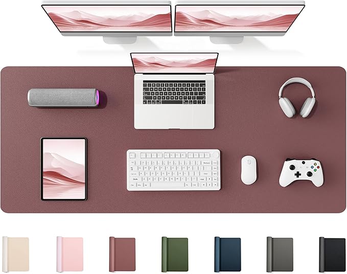 YSAGi 55" x 17" Large PU Leather Desk Mat for Keyboard and Mouse - Waterproof Non-Slip Desk Pad Protector for Office, Home, Writing Desk, Dark Pink
