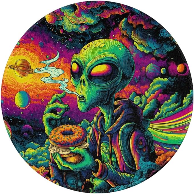 Alien Round Mouse Pad Premium Textured Mouse Mat Washable Mousepads with Extended Stitched Edges Non Slip Rubber Base Small Mousepad 7.9 X 7.9 X 0.12 Inches