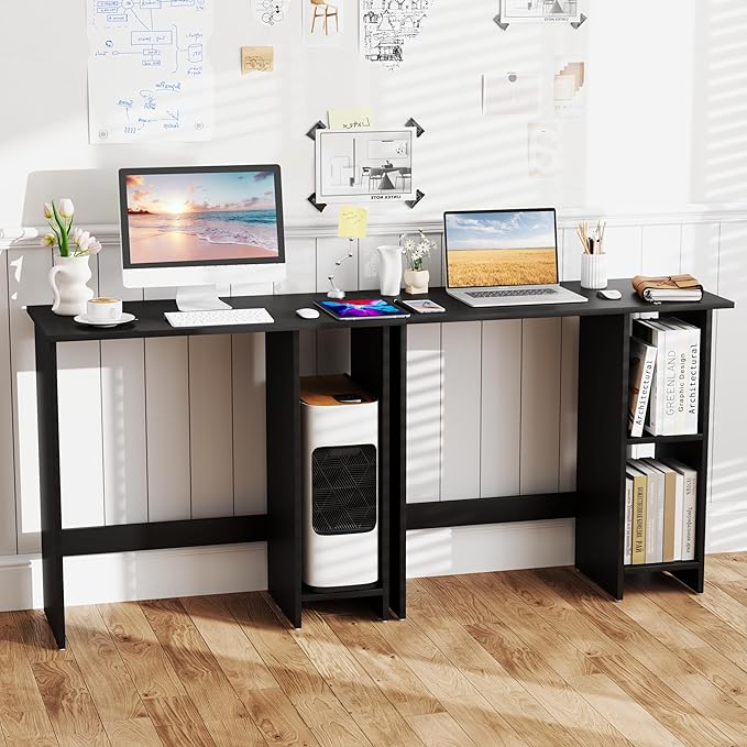 Giantex Small Desk, Compact Study Writing Desk with 3-Position Adjustable Shelf, Anti-Toppling Kit, Modern PC Laptop Table, Home Office Computer Workstation for Small Space Bedroom Dorm, Black