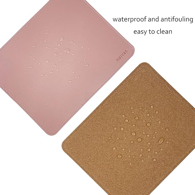 MelVan PU Leather Mouse Pad with Stitched Edge, Wood Mousepad, Waterproof Gaming Mouse Pad Mat for Computers, Laptop, Office & Home, 10.2" x 8.3", 1 Pack (Pink)