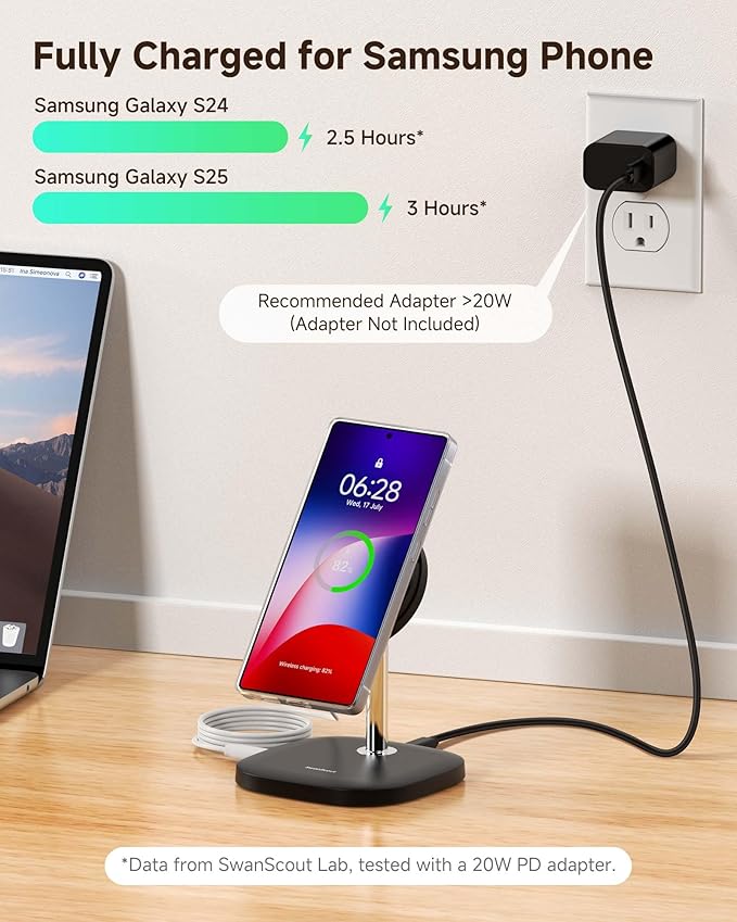 Magnetic Charger for Samsung Galaxy S26 Ultra/S26+/S26/S25/S24/Z Flip7/Z Flod7 & iPhone Air/17-12 Series, Detachable Wireless Charging Station Compatible with MagSafe