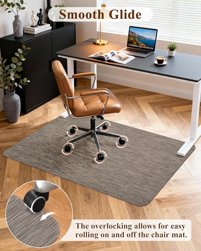 Soimeat Office Chair Mat for Hardwood Floor, 44.9" x 53.1" Non-Slip Desk Computer Chair Mat, PVC Floor Mat for Rolling Chair, Heavy Duty Wood/Tile Floor Protector Desk Rug for Home, Dark Brown