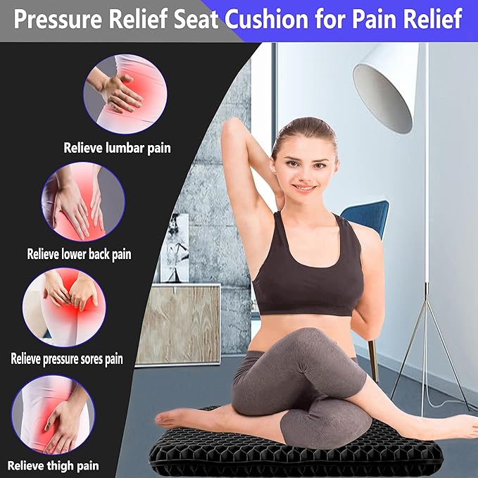 Plus Size Gel Seat Cushion for Long Sitting, Extra Large and Thick, Seat Cushion for Back, Sciatica, Hip, Tailbone Pain Relief, Used for The Office, Wheelchair, Car, Recliner, Stadium, Kayka.(Black)