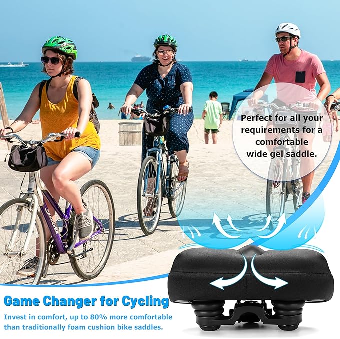 CDYWD Oversized Bike Seat for Men & Women, Comfortable Gel Padded, Extra Wide Bicycle Seat Cushion Comfort, Replacement Saddle for Peloton, Stationary Exercise Bike, Mountain Bike, Cruiser, City Bike