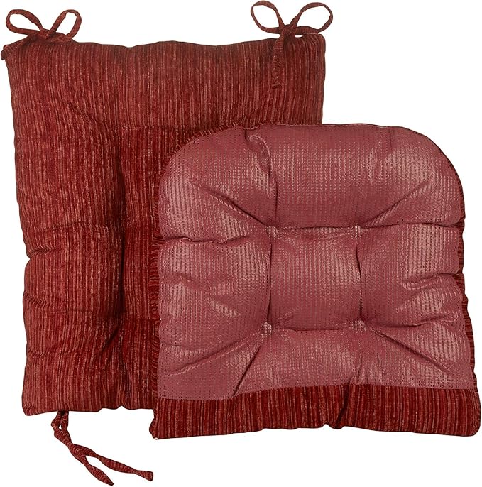 Klear Vu The Gripper Non-Slip Rocking Chair Cushion Set with Thick Padding, Includes Seat Pad & Back Pillow with Ties for Indoor Living Room Rocker, 17x17 Inches, 2 Piece Set, Garnet