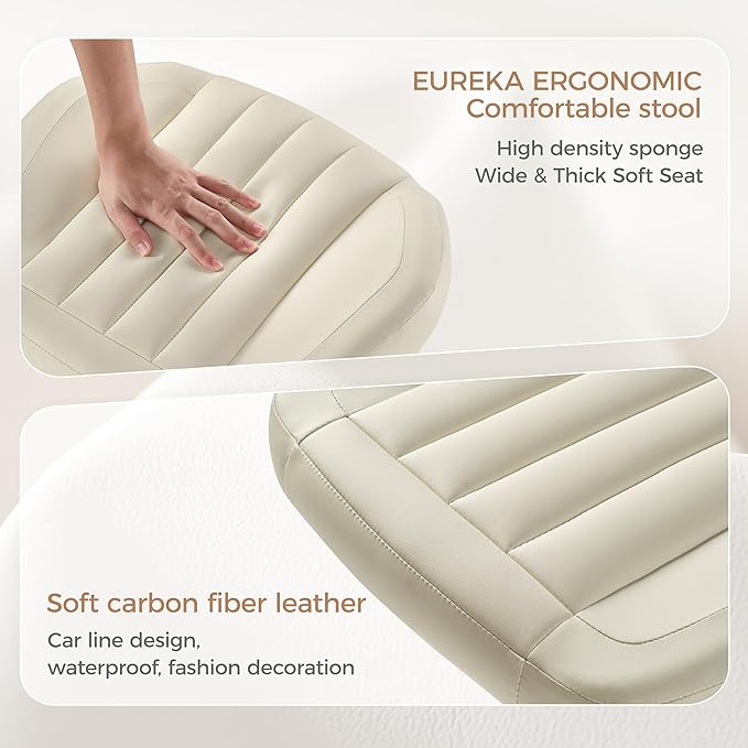 EUREKA ERGONOMIC Multi-Use Foot Stool, Height Adjustable Footrest Stool with Wheels, 360°Swivel Leg Rest Rolling Chair, Rest Ottoman Under Desk for Home Office,Beige