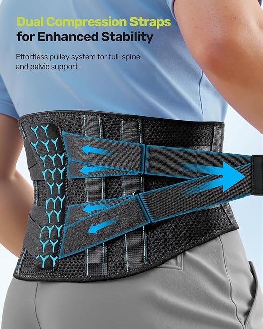Rakiie Back Brace for Lower Back Pain Relief for Women Men, Back Support Belt with 7 Stays for Lifting at Work, Breathable Soft Lumbar Support with 3D Support Removable Pad for Herniated Disc, Sciatica, Size XXL (Waist: 51.2"-62.9")