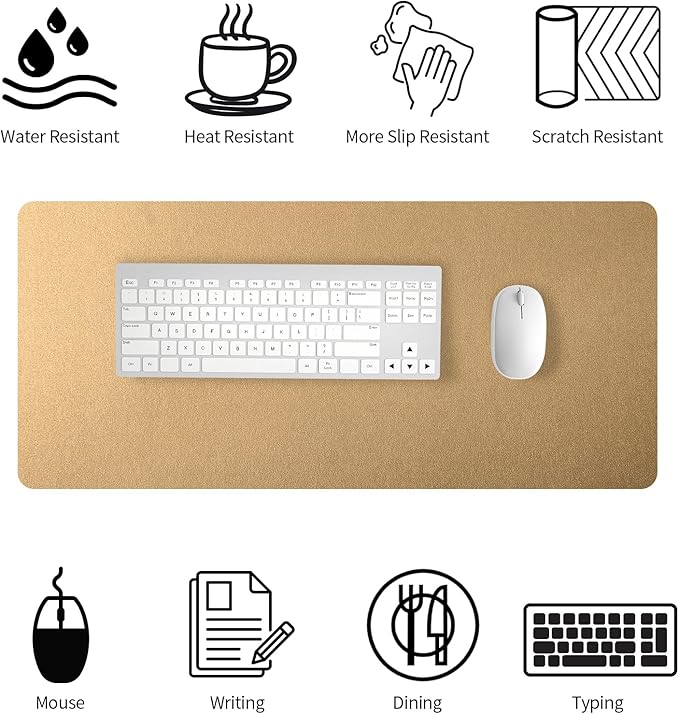Bloss Leather Desk Mat, Gold Mouse Pad, Non-Slip/Waterproof Desk Pad, Desk Matt for Desktop, Desk Pad Mat for Office Work/Home - Copper Gold(27.6 x 13.8 Inches)