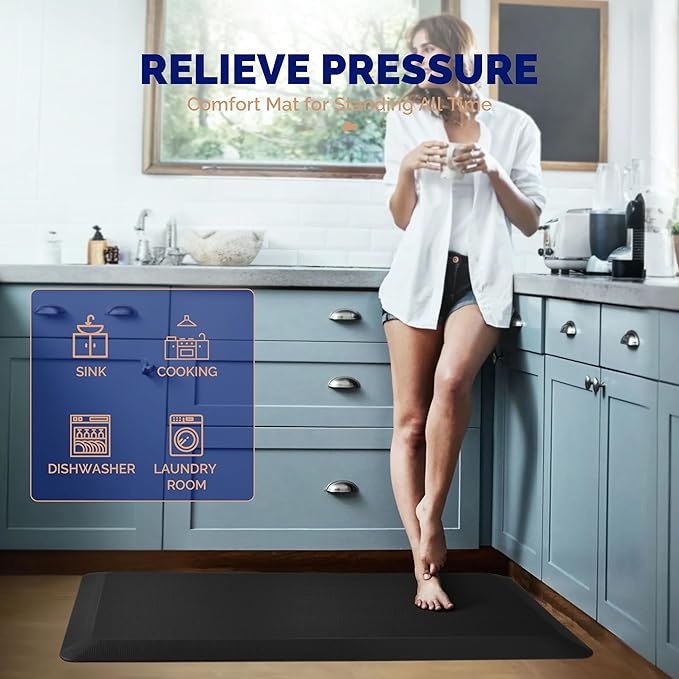 FEATOL Anti Fatigue Mat for Standing, 9/10 Extra Thick Ergonomic Standing Desk Mat, Comfort Memory Foam Standing Mat at Home,Office All Day (20" x 48", Black, 1PC)