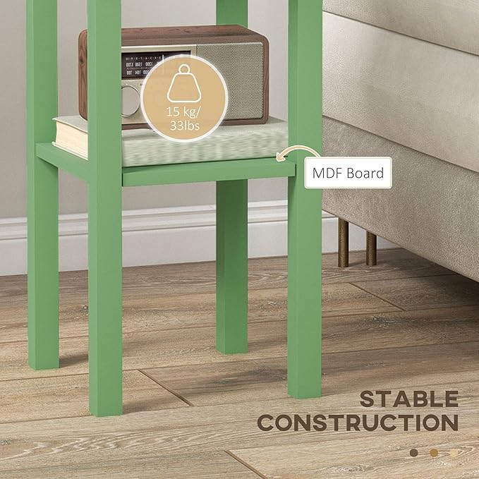 HOMCOM Narrow End Table with Drawer and Bottom Shelf, Slim Side Table for Small Spaces, Skinny Modern Accent Desk for Living Room, Set of 1, Green