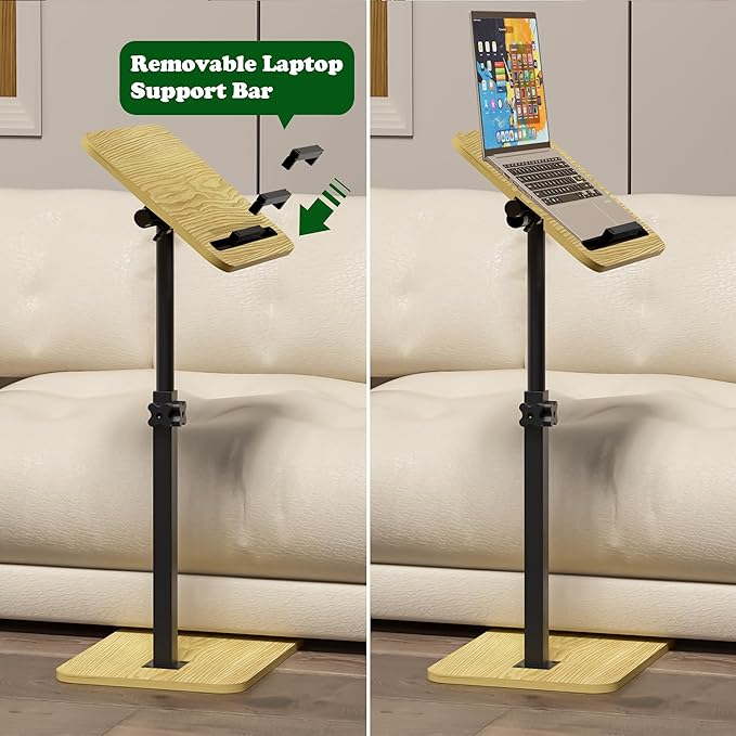 TV Tray Side Table for Sofa - 360° Swivel Adjustable Height Rotating Couch Table C Table End Table Laptop Desk with Phone & Tablet Slot, Perfect for Eating Working Reading, Fits Small Spaces