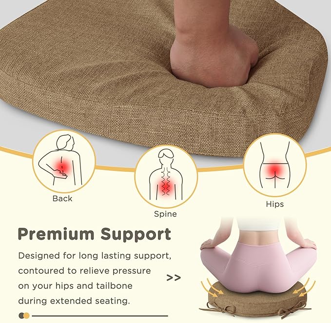 Windsor Chair Cushions for Dining Chairs 4 Pack Non Slip Kitchen Seat Cushion with Ties and Washable Covers Indoor Comfortable Seat Pad with Thick Foam 16.5" x 15.5" x 2" Brown