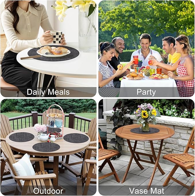 Homaxy Round Faux Leather Placemats and Coasters, Washable Dual-Side Table Mats, Wipeable Heat-Resistant Dining Place Mats for Outdoor and Indoor, Set of 6, Diameter 13 and 3.93 inch, Dark Grey