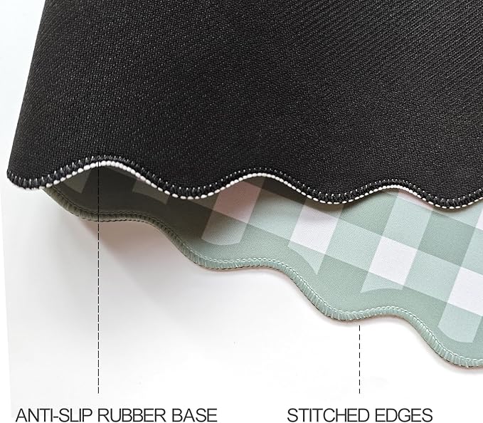 Scalloped‌ Sage Green Checkered Desk Mat Cute Pastel Large Gaming Mouse Pad Gingham Kawaii Cottagecore ‌Vintage‌ Girly Keyboard Computer Mat Aesthetic Desk Pad Accessories Office Decor for Women