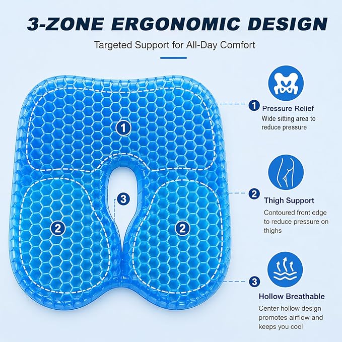 westlyn Gel Seat Cushion, Heavy-Duty Honeycomb Gel Seat Cushion, Suitable for Long Sitting Pressure Relief, Breathable & Soft Non-Slip, Cooling Seat Cushions for Car Seat Office Chair
