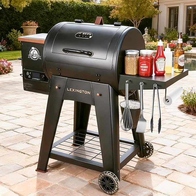 Utheer Grill Side Shelf with Paper Towel Holder for Pit Boss Lexington 540 Lexington 500 Onyx PB440D2 PB440FB1, Easy-Check Fit Accessory for Outdoor Cooking or Use