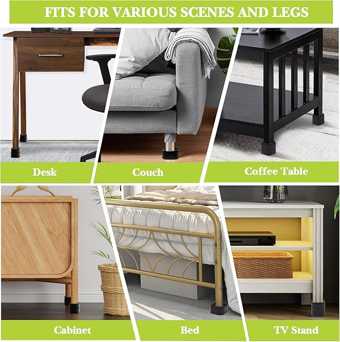8 Pack Furniture Risers 4 Inch, Adjustable Bed Risers Heavy Duty for Table Desk Couch Chair Sofa Cabinet Bed Legs Dorm, Square Stackable Bed Raisers Blocks Lift Height 1", 2",3"or 4", Black