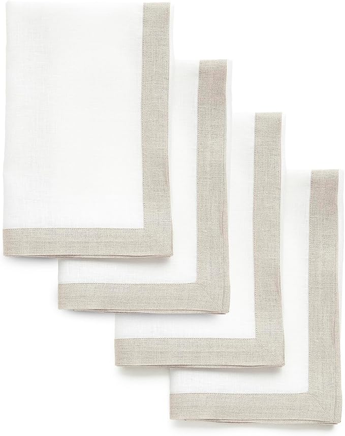 Solino Home Linen Napkins Set of 4-100% Pure Linen Natural and White Dinner Napkins Cloth 20 x 20 Inch for Spring, Summer - Classic, Handcrafted and Machine Washable