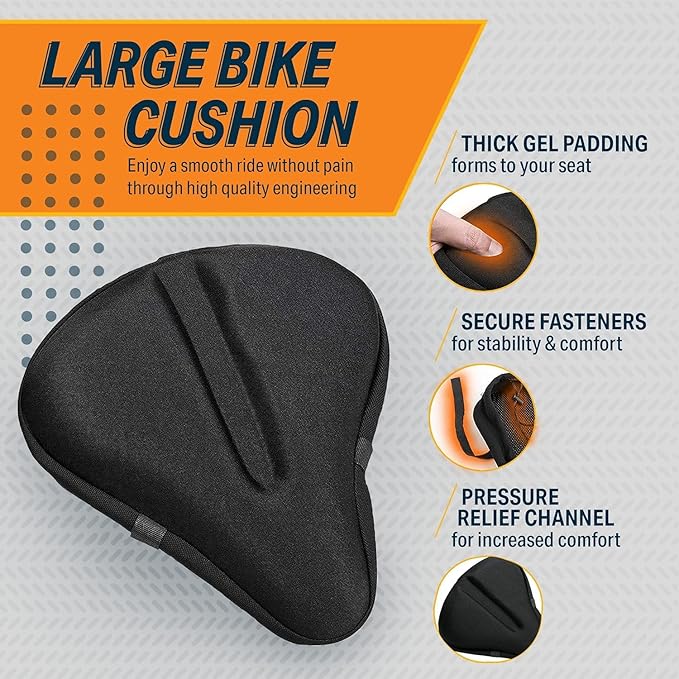 Bikeroo Comfort Bike Seat Cushion - Padded Gel Cover for Exercise, Mountain & Road Bikes, Universal Fit for Peloton & Stationary Bikes