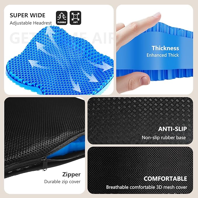 Seat Cushion, Gel Wheelchair Seat Cushion Chair Pad Cushion, Relieve Sciatica, Back, Coccyx, Pressure Sore and Ulcer Pain, Wheelchair Accessories with Waterproof Mesh Fabric