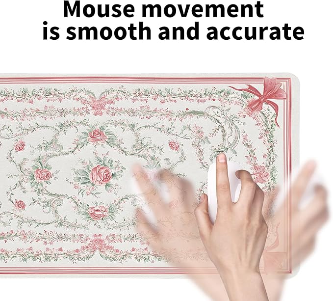 Vintage Floral Desk Mat for Women, Large PU Leather Desk Pad with Non-Slip Base, Elegant Office Keyboard Cover an Elegant and Thoughtful Gift for Women（31.5 * 15.75in）