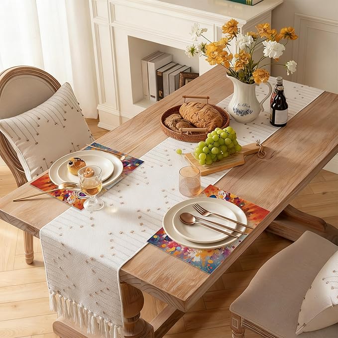 Colorful Butterfly Placemats Set of 6 Linen Table Mats, 12x18 Inch Washable Placemats for Dining Table, Non Slip Heat Resistant Mats for Kitchen Home Decor