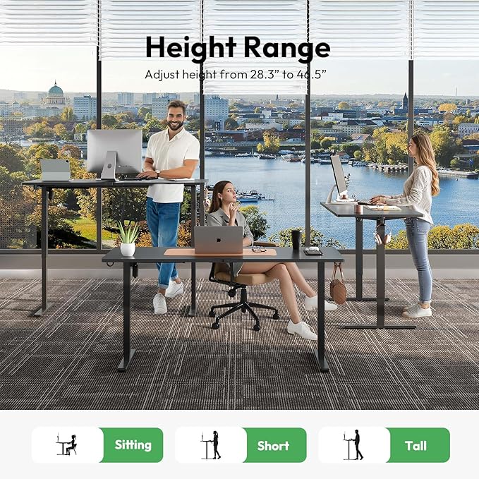 Electric Standing Desk with Keyboard Tray,55x24 inches Adjustable Height Stand Up Desk,3 Preset Heights,Equipped with Hooks,Raising Desks for Home Office and Computer Workstation,Black