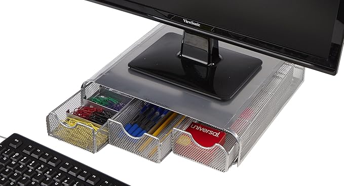 Mind Reader Perch Monitor Stand Desk Organizer, Silver Metal Mesh