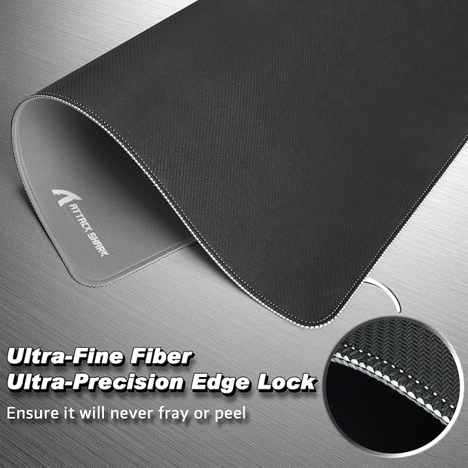 ATTACK SHARK CM02 Gaming Mouse Pad for Esports Speed Large Mouse mats for Desk Waterproof Surface Stitched Edges and Anti-Slip Rubber Base Size L Laminate 17.72” x 15.75” x 0.16” Light Grey