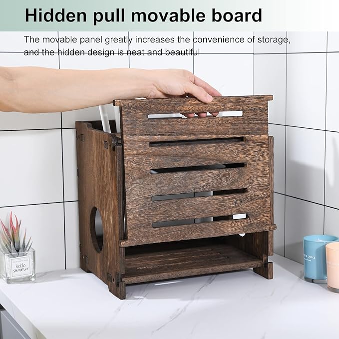 Wooden Wireless WiFi Router Storage Box Modem Router Cover Wood Shelf Power Strip and Cable Management Hider Rack Office Desktop Organizer Shelves Rural Need Assembly