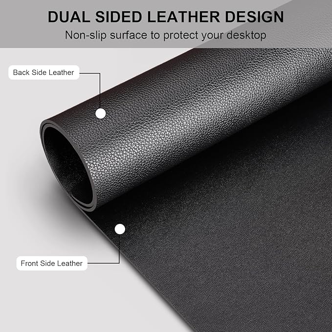 Large Leather Desk Pad Protector, Waterproof Desk Pads on Top of Desks, Keyboard and Mouse Pad for Desktop Organization. Easy Clean Computer Desk Mat for Office/Home (Black,47.2"x 23.6")
