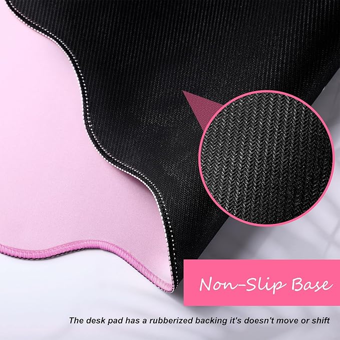 Hahafelt Scalloped Desk Mat Large Desk Pad Cute Coquette Table Mat Aesthetic Preppy Table Make up Pad Nonslip 2026 Graduation Gift with Stitching Waterproof Gaming(Pink,36 x 17 Inches)
