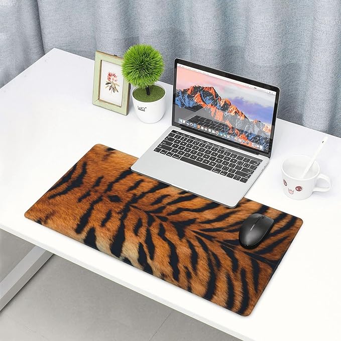 Tiger Stripes Print Large Mouse Pad & Desk Mat Animal Skin Texture Extended Mousepad Non-Slip Rubber Base Laptop Computer Keyboard Pad for Gaming, Office & Home Decor, XXL - 29.5" X 15.8"