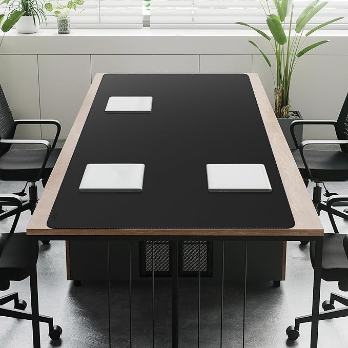 Cacoy 78.7"x31.5" XXL PU Leather Desk Mat, Waterproof Meeting Desk Pad Protector, Large Gaming Computer Mouse Pad, Extended Office Desk Decor, Desktop Cover Mat Conference Table Pads (Black)