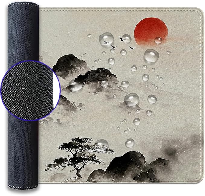 Japanese Ink Painting Mouse Pad Desk Pad, 27.5x11.8 in Japanese Style Mouse Pad Extended Keyboard Mousepad with Stitched Edges, Waterproof Non-Slip Rubber Base for Office Computer Laptop Home