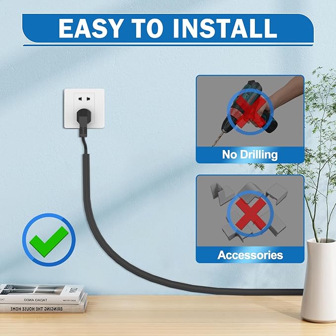 UOMTFAI Wall Cord Hider 118 Inch - Self-Adhesive Wire Cover Raceway for Walls, Flexible PVC Cable Concealer for Home and Office, W0.59 H0.39in - Black