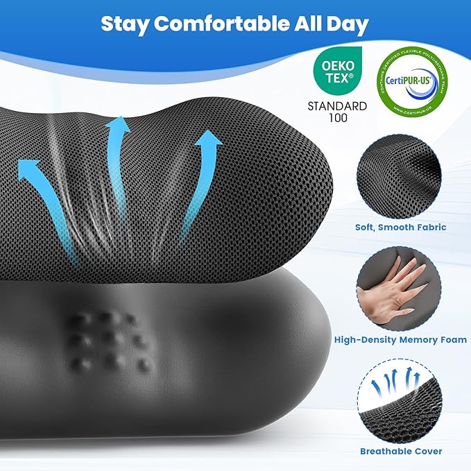 Lumbar Support Pillow for Office Chair, Memory Foam Lower Back Support, Ergonomic Lumbar Pillow with Adjustable Strap, Breathable Cover (Black)