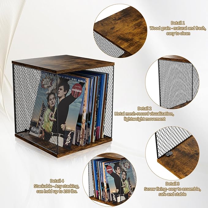 2 Cubes of Record Holder Shelf Storage Furniture - DIY Stackable 80-110 Vinyl Album Visualize Storage Box Cube - Natural Wooden Organizer Crate Cabinet