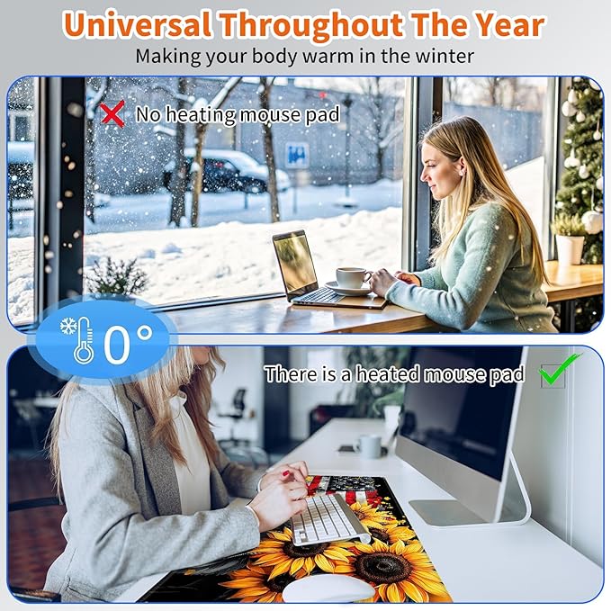 Heated Mouse Pad,Warm Desk Pad with 3 Levels Heating & 3 Hours Auto Shut-Off, PU Leather Heated Desk Pad Warmer Pad for Home Office - 23.6 x 14.2 inch,Sunflower American Flag