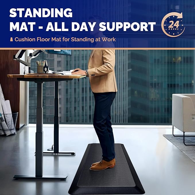 FEATOL Anti Fatigue Mat for Standing, 9/10 Extra Thick Ergonomic Standing Desk Mat, Comfort Memory Foam Standing Mat at Home,Office All Day (20" x 32", Black,4PC)